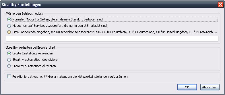{stealthy} Grundeinstellungen