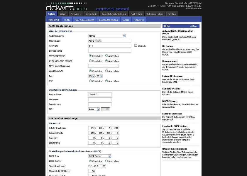{wrt} Grundeinstellungen
