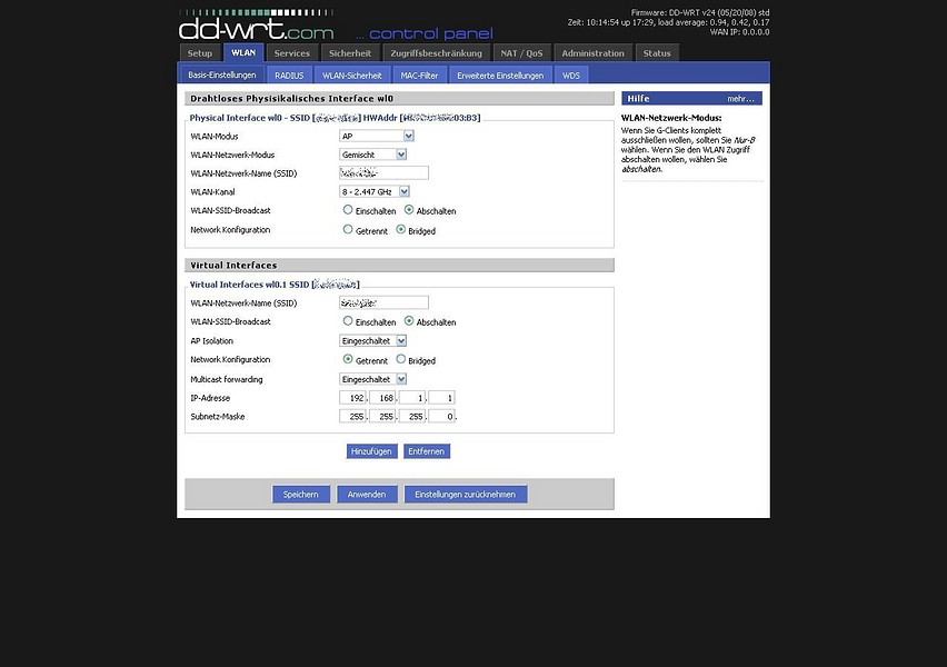 {wrt} WLAN Einstellungen, virtuelles WLAN