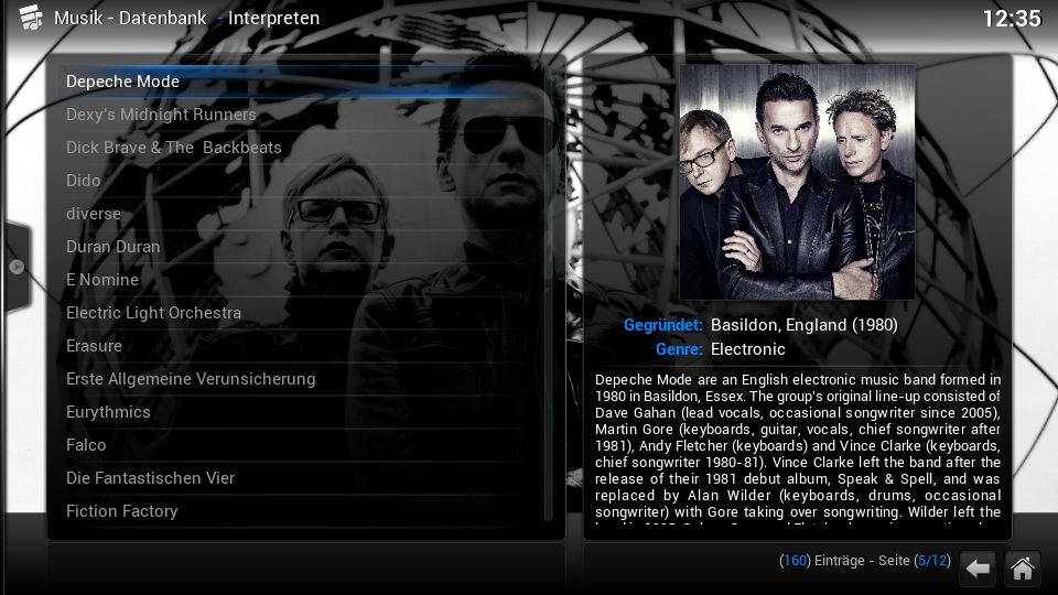 Musik, Interpreten (Datenbankmodus)