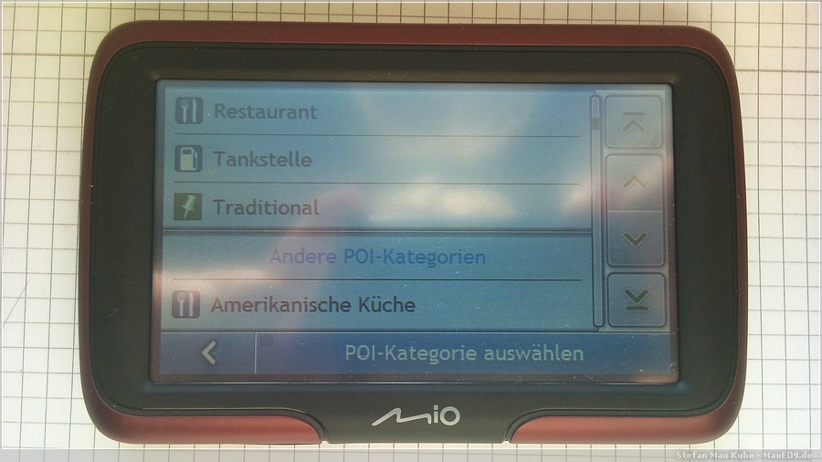 {miopoi} POI Kategorien auf dem Navi