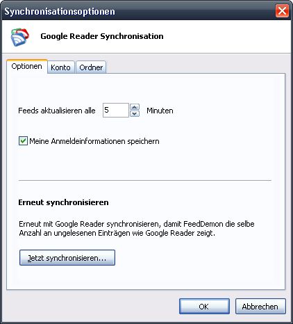 {fdr} FeedDemon Google-Optionen
