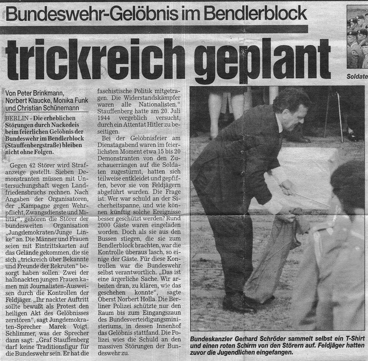 Zeitungsartikel, Berliner Kurier 22. Juli 1999