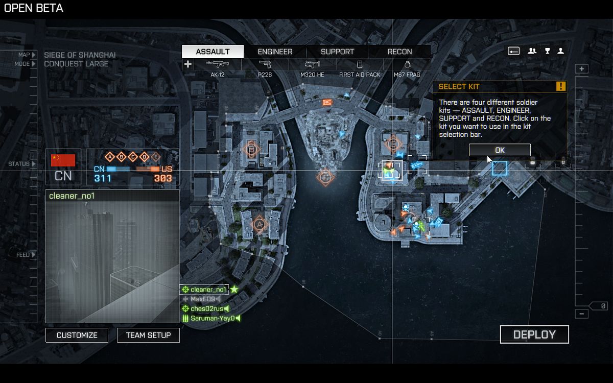 Karte, Einstiegspunkt wählen, Soldat anpassen