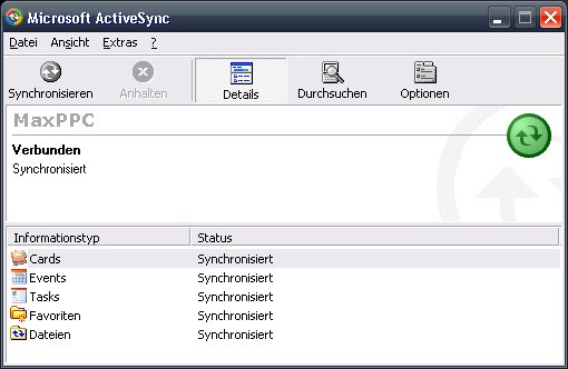 {sync} ActiveSync-Fenster