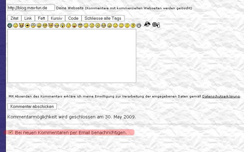 {help} Email-Benachrichtigung bei neuen Kommentaren