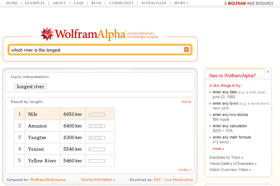 {wat} WolframAlpha - längster Fluß