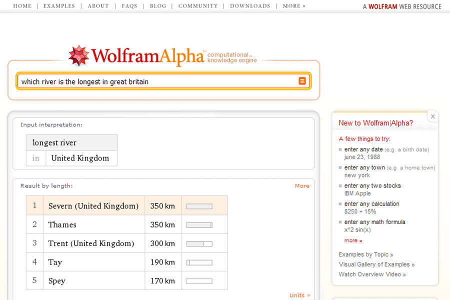 {wat} WolframAlpha - längster Fluß in Groß Britannien